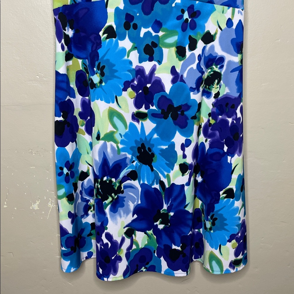 DRESSBARN Purple & Blue Watercolor Floral Empire Waist A-Line Skirt Size 8 - Picture 5 of 11